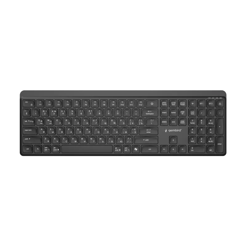 Gembird KB-WPS-03-CYRL Dual-Mode Slim Wireless Keyboard (2.4G + BT), Russisches/Kyrillisches Layout, Schwarz