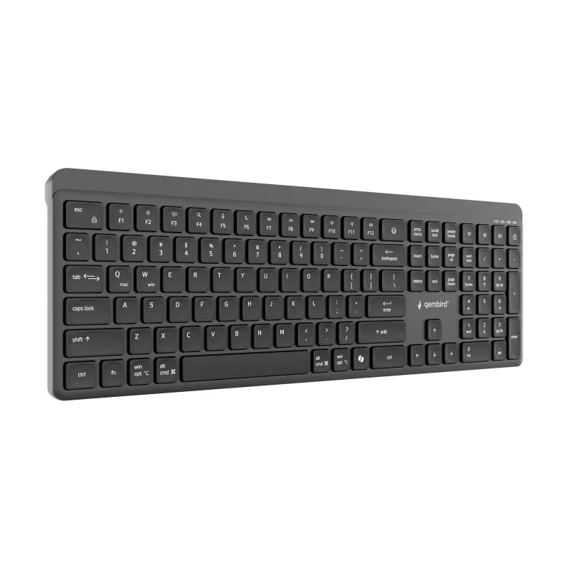 Gembird KB-WPS-03 Dual-Mode Pro-Business Slim Wireless Keyboard, 2.4G + Bluetooth, US Layout, Schwarz