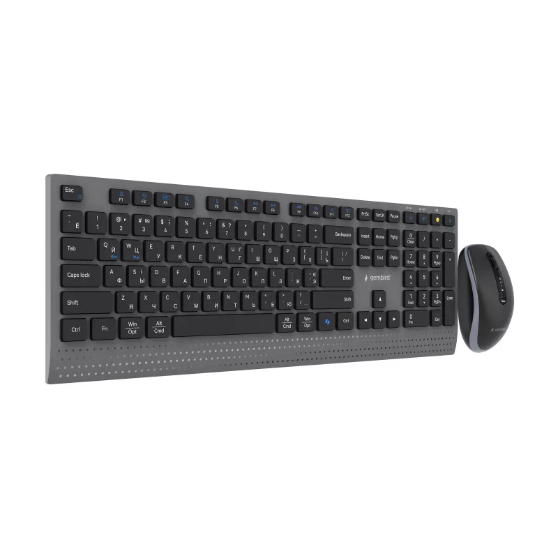 Gembird KBS-WPS-02-CYRL Dual-Mode Wireless Keyboard and Mouse Set, 2.4G + Bluetooth, Russian Cyrillic Layout, Black