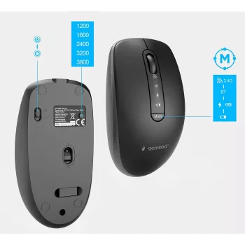 Gembird KBS-WPS-02 Dual-Mode Slim Kabelloses Desktop-Set, 2.4GHz + Bluetooth, US-Layout (Tastatur & Maus)