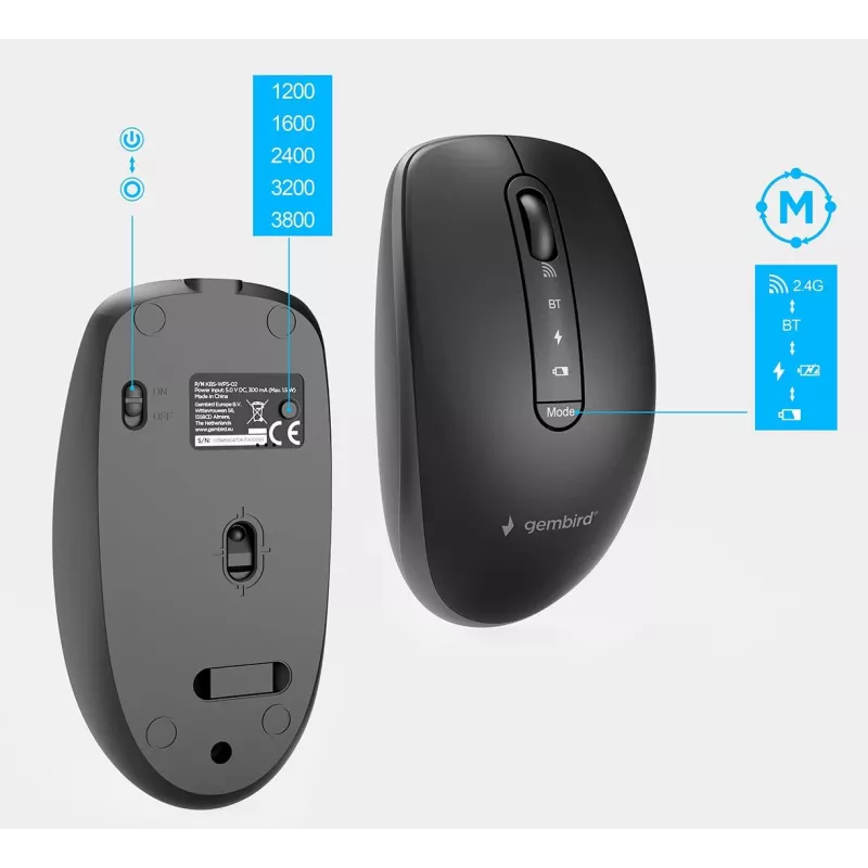 Gembird KBS-WPS-02 Dual-Mode Slim Kabelloses Desktop-Set, 2.4GHz + Bluetooth, US-Layout (Tastatur & Maus)