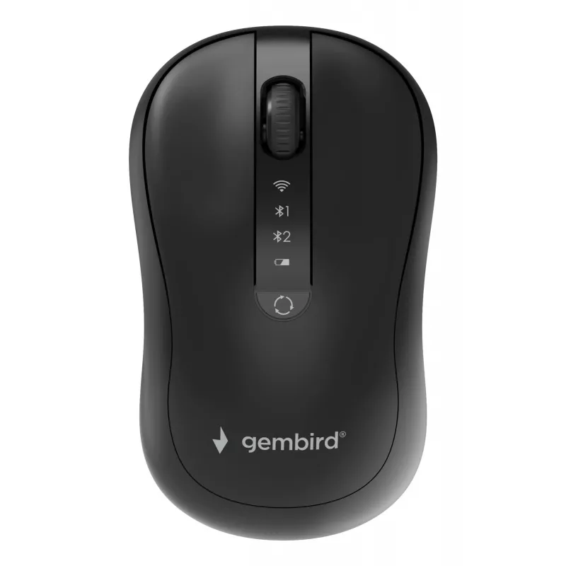 Gembird MUSW2-4B-01 Dual-Mode kabellose Maus (2,4 GHz + Bluetooth 5.0) mit 1600 DPI optischem Sensor, 4 Tasten, beidhändig, Schwarz