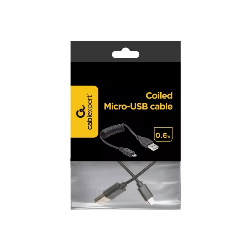 Gembird USB 2.0 Kabel USB-A auf Micro-USB-B 0,6m Schwarz Spiralkabel