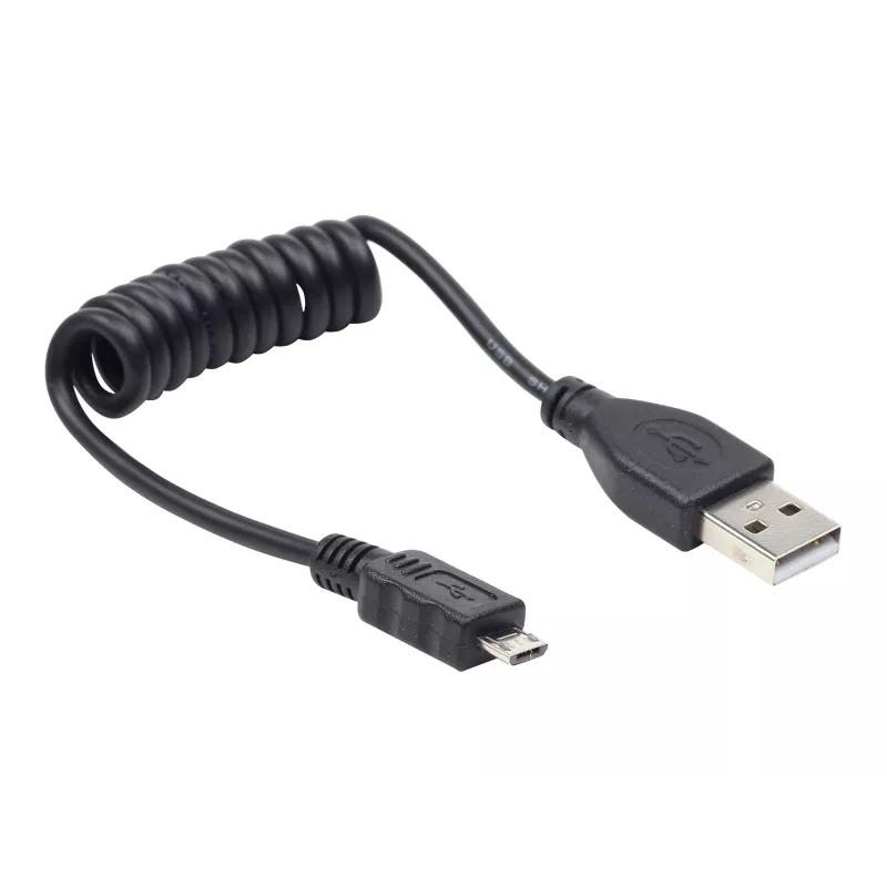 Gembird USB 2.0 Kabel USB-A auf Micro-USB-B 0,6m Schwarz Spiralkabel