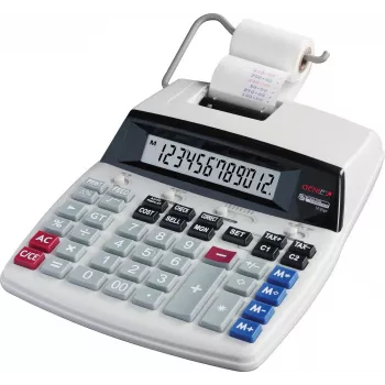 GENIE D69 PLUS Desktop-Druckrechner mit Farbband, 12-stelliges LCD, 2-Farb-Druck, AC/Batterie