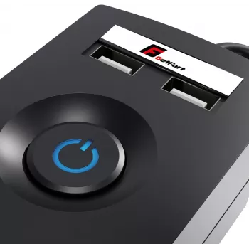 GETFORT 5P-3M-B-USB Überspannungsschutz Steckdosenleiste, 5 AC Steckdosen, 2 USB-A Anschlüsse, 3m Kabel, Schwarz