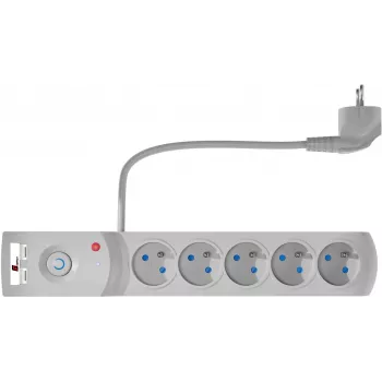GETFORT 5P-3M-G-USB 5-fach Überspannungsschutz Steckdosenleiste mit 2 USB-Anschlüssen, 3m Kabel, Grau