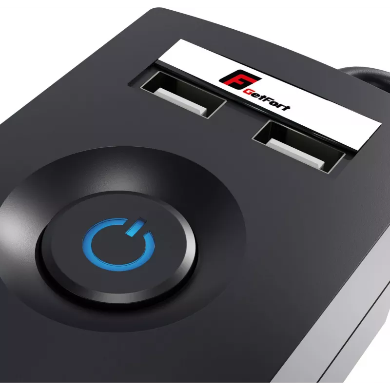 GETFORT Steckdosenleiste mit Überspannungsschutz 5P-1.5M-B-USB, 5 Steckdosen, 2 USB, 1,5 m, Schwarz