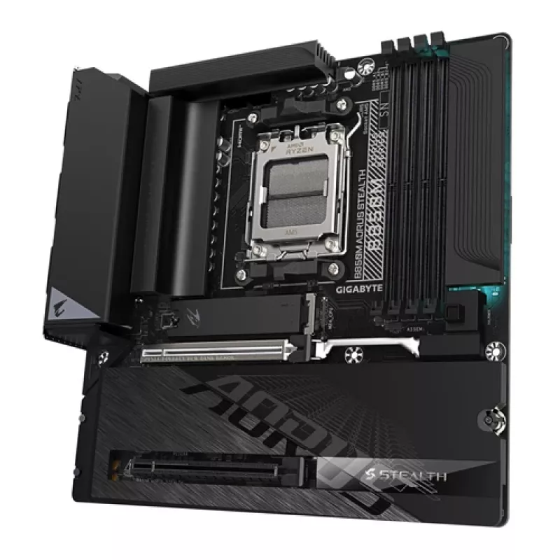 GIGABYTE B850M AORUS STEALTH AM5 Micro-ATX-Motherboard, DDR5, 2.5GbE, Wi-Fi 6E, 3x M.2