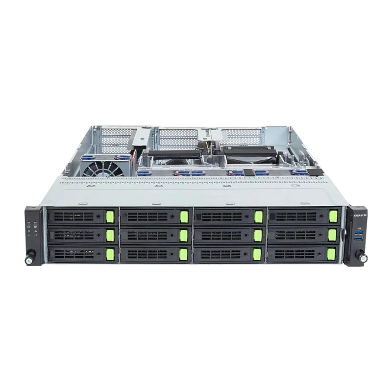 Gigabyte R263-ZG0-AAL2 (Rev. 3.x) 2U Rack Server Barebone, Single AMD SP5, 12x 3.5/2.5-Zoll-Schächte, 2x 1200W Netzteil