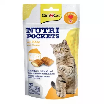 GimCat Nutri Pockets mit Käse 60g – Knusprige Katzenleckereien mit cremiger Käsefüllung, angereichert mit Vitaminen & Taurin
