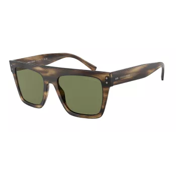 GIORGIO ARMANI Unisex Sonnenbrille AR8177-54092A - Gestreifter Havana-Rahmen, dunkelgrüne Gläser, 52 mm