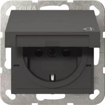 Gira 441428 SCHUKO Steckdose mit Klappdeckel und Safety Plus, System 55, Anthrazit