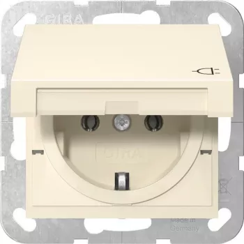 Gira 445401 SCHUKO Steckdose mit Klappdeckel, System 55, Cremeweiß Glänzend