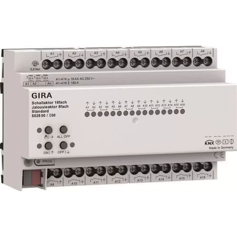 Gira KNX Schalt- und Jalousie-/Rollladenaktor 16/8-fach 16 A REG Plus mit KNX Secure 502800