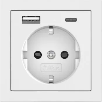 Gira SCHUKO Steckdose mit USB-Stromversorgung, 2x USB-A 5V 2,1A, Unterputz, Reinweiß Glänzend 245970