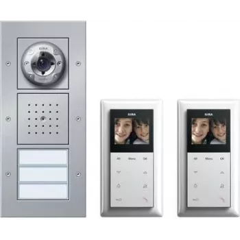 GIRA Kabelgebundenes Video-Türsprechanlagen-Komplett-Set für 2-Familien-Haus, Aluminium