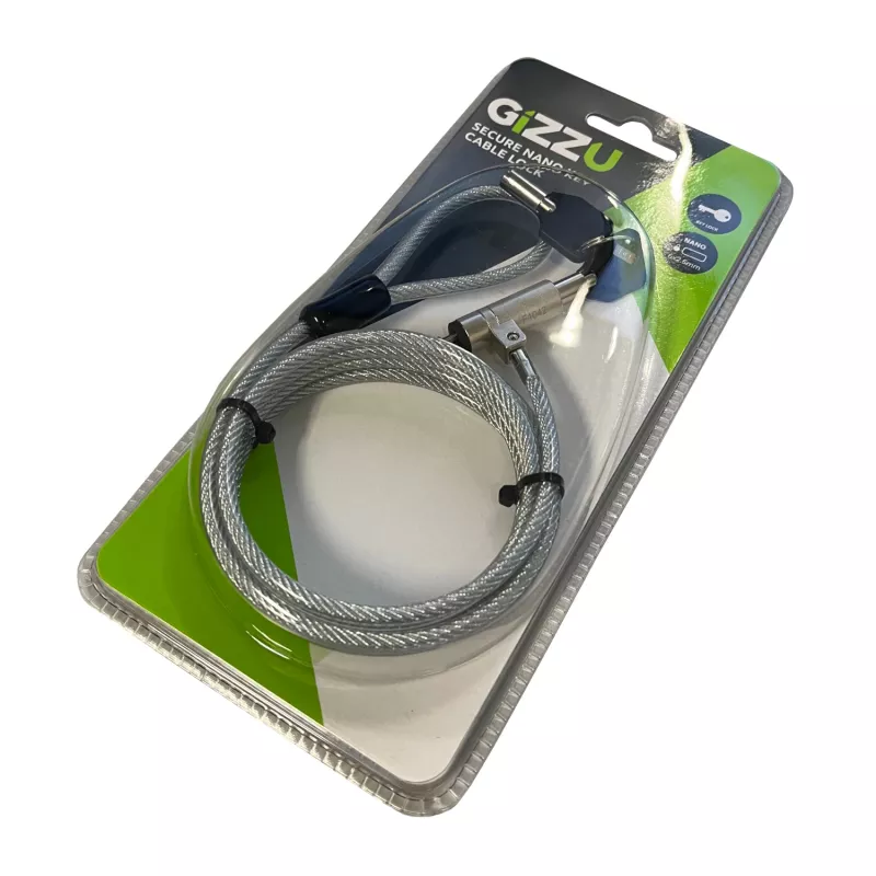 GIZZU 1,8 m Nano Key Lock Sicherheitskabel mit Schlüssel - Schwarz