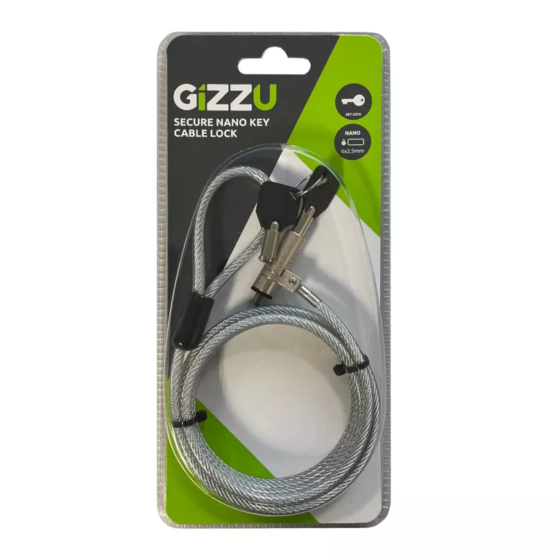 GIZZU 1,8 m Nano Key Lock Sicherheitskabel mit Schlüssel - Schwarz