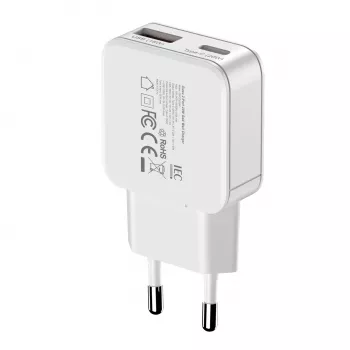 Gizzu 2-Port 20W GaN-Wandladegerät USB-C PD 3.0 + USB-A QC 3.0 Schnellladeadapter - Weiß