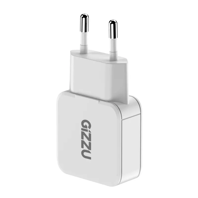 Gizzu 2-Port 20W GaN-Wandladegerät USB-C PD 3.0 + USB-A QC 3.0 Schnellladeadapter - Weiß