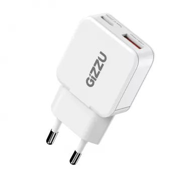 Gizzu 2-Port 20W GaN-Wandladegerät USB-C PD 3.0 + USB-A QC 3.0 Schnellladeadapter - Weiß
