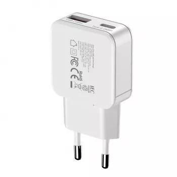 Gizzu 2-Port 30W GaN Wandladegerät USB-C PD + USB-A QC Weiß