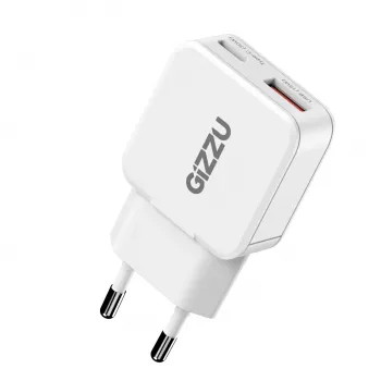 Gizzu 2-Port 30W GaN Wandladegerät USB-C PD + USB-A QC Weiß
