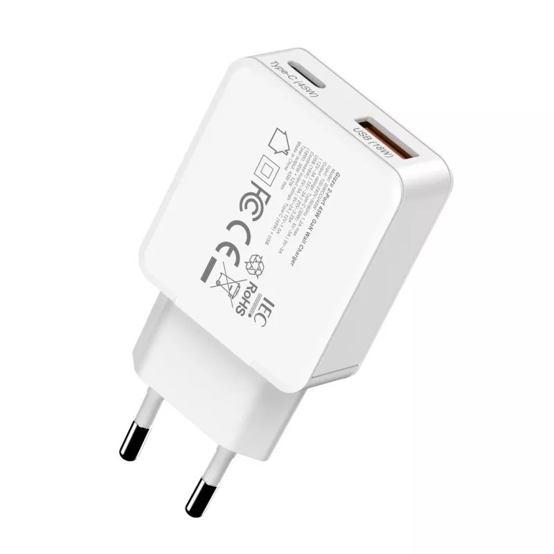 Gizzu 2-Port 45W GaN Wandladegerät USB-C PD & USB-A QC Weiß