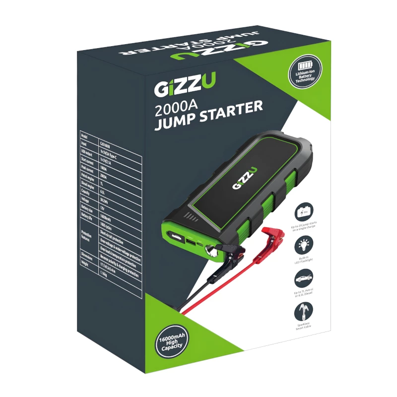 GIZZU 2000A Starthilfegerät 16000mAh - Schwarz