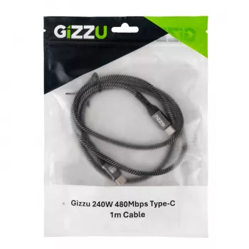 GIZZU 240W 480Mbps USB-C auf USB-C geflochtenes Kabel 1m Schwarz