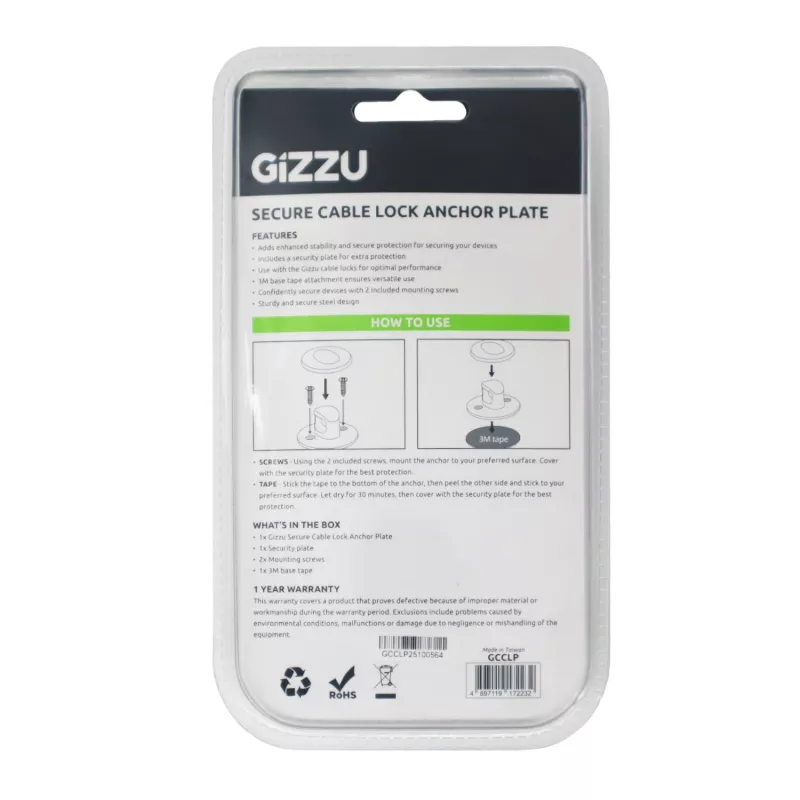 GIZZU Laptop-Sicherheitsplatte - Universeller Sicherheitsanker für Kensington-Schlösser, Klebend, Zinklegierung, Silber