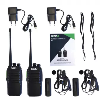 Gizzu Patrol Walkie Talkie Set PMR446 8-Kanal Zwei-Wege-Funkgerät mit VOX, Scan, Taschenlampe – Schwarz/Orange (2er-Pack)