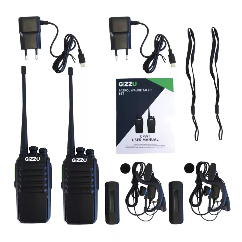 Gizzu Patrol Walkie Talkie Set PMR446 8-Kanal Zwei-Wege-Funkgerät mit VOX, Scan, Taschenlampe – Schwarz/Orange (2er-Pack)