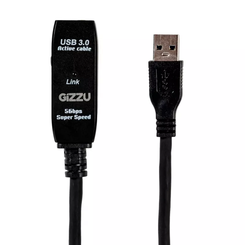 Gizzu USB 3.0 aktives Verlängerungskabel 5m - Schwarz