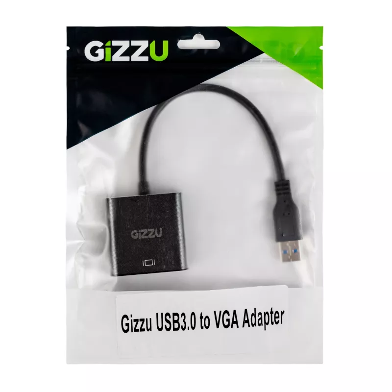 Gizzu USB 3.0 auf VGA Adapter – Full HD 1080p externer Videokonverter, USB-A Stecker auf VGA Buchse, bus-gespeist, Schwarz