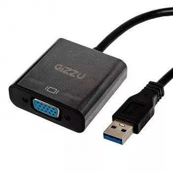 Gizzu USB 3.0 auf VGA Adapter – Full HD 1080p externer Videokonverter, USB-A Stecker auf VGA Buchse, bus-gespeist, Schwarz