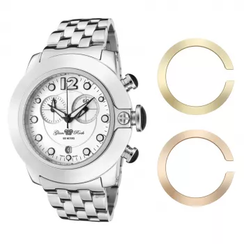 GLAM ROCK Damen Miami Beach Chronograph Uhr GR32154 - 44mm Edelstahlgehäuse, weißes Silikonband, Swiss-Quarz-Uhrwerk