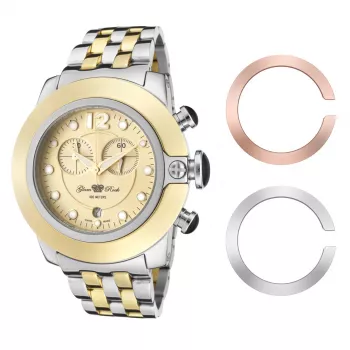 GLAM ROCK Damenuhr GR32159 (44 mm) - Swiss Quartz, weißes Perlmutt-Zifferblatt, Silikonarmband