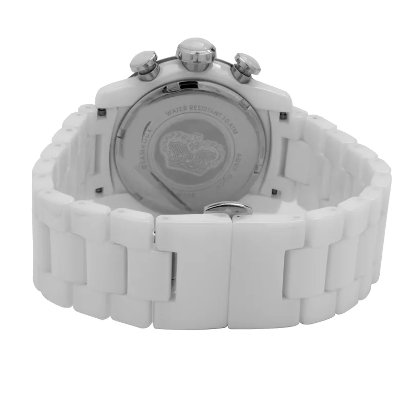 GLAM ROCK Damenuhr GR50116D (42 mm) - Swiss Quartz, weißes Perlmutt-Zifferblatt, weißes Silikonarmband