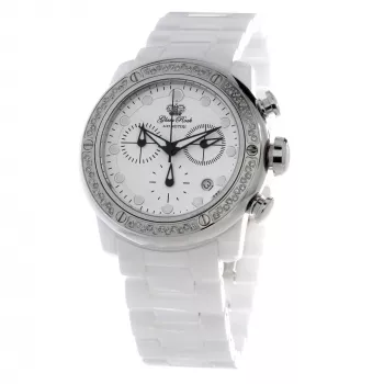 GLAM ROCK Damenuhr GR50116D (42 mm) - Swiss Quartz, weißes Perlmutt-Zifferblatt, weißes Silikonarmband