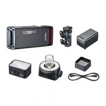 Godox AD200Pro II Taschenblitz-Kit mit Bare Bulb & Fresnel Head, 200Ws, TTL/HSS, 2,4GHz X System