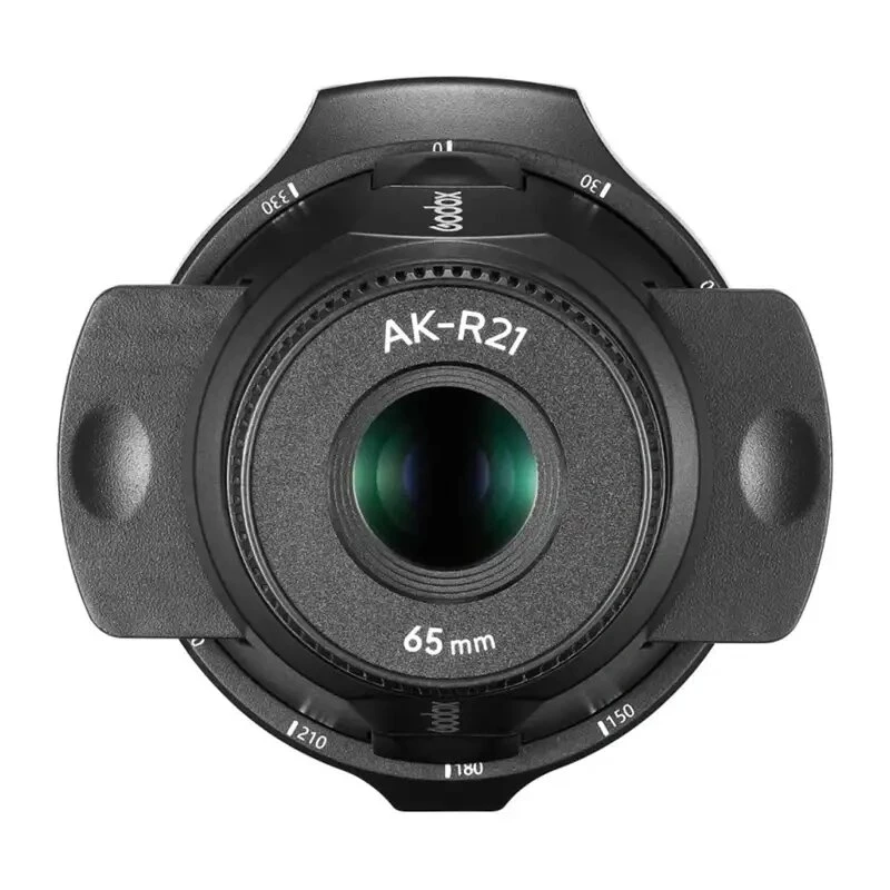 GODOX AK-R21 Projektionsvorsatz für Rundkopf-Blitzgeräte mit 65mm Objektiv, 8 Gobos, Farbfiltern, Magnetmontage
