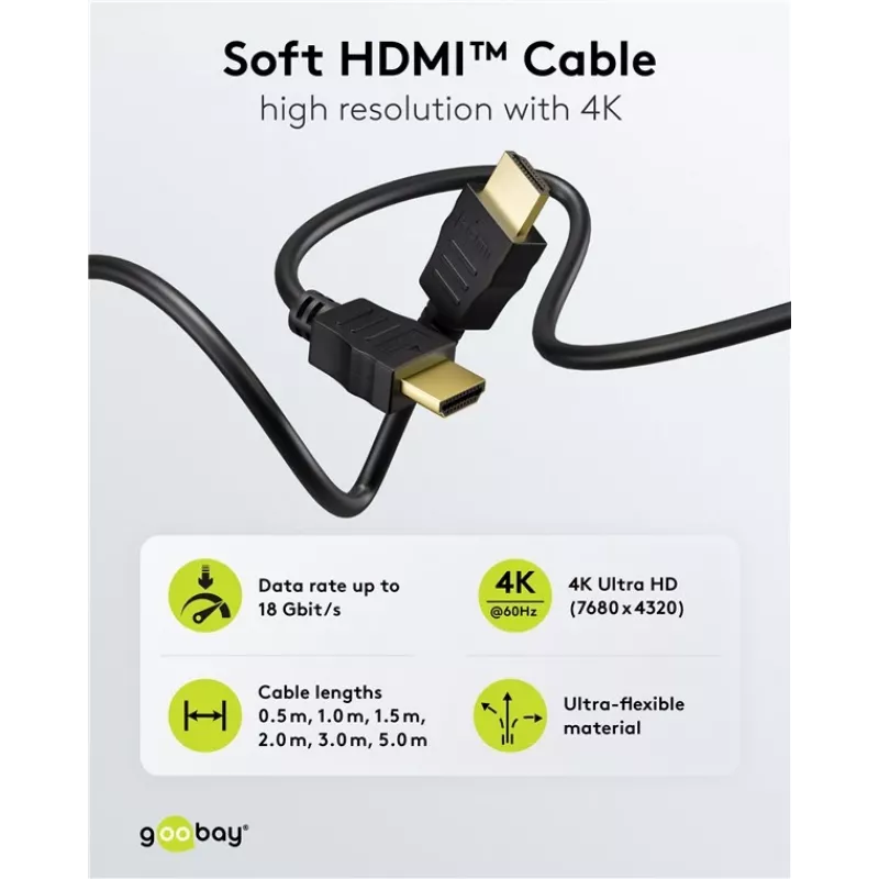 Goobay 80105 Soft High-Speed HDMI-Kabel mit Ethernet - 5m Schwarz