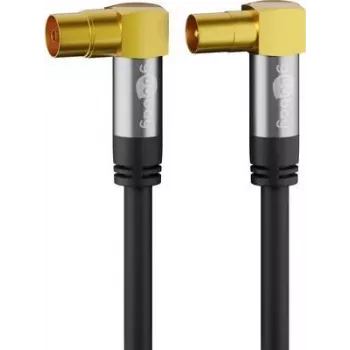 Goobay TV-Antennenkabel 10 m, 4-fach geschirmt, 135 dB, vergoldete abgewinkelte Koax-Stecker, Schwarz 70475