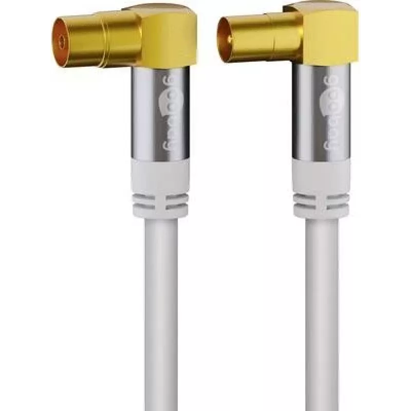 Goobay TV-Antennenkabel (135 dB typ.), 4-fach geschirmt, 1 m, Weiß – vergoldet, 90° Koax-Buchse > 90° Koax-Stecker (70411)