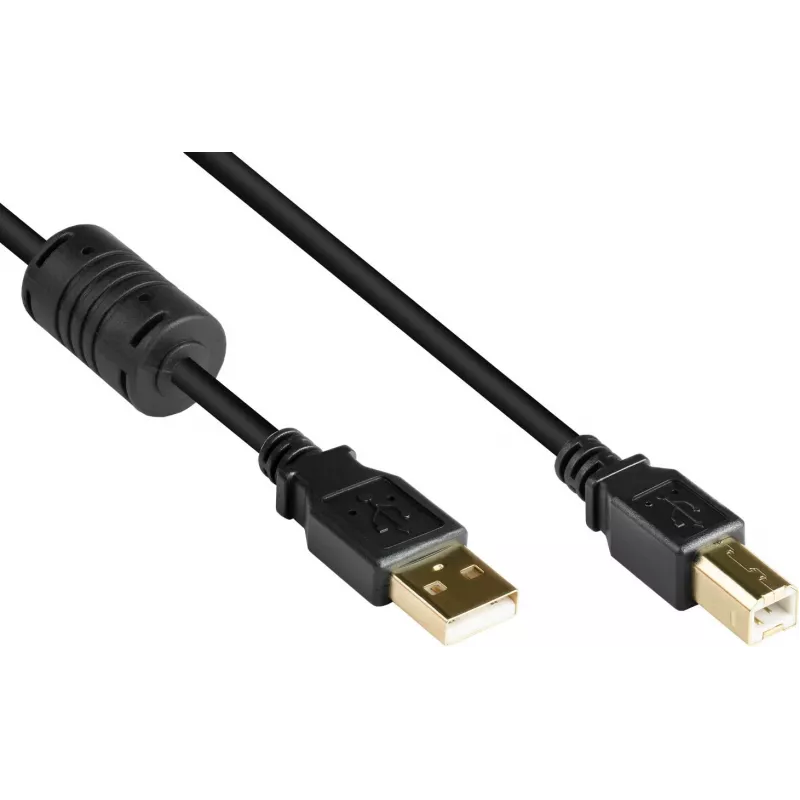 Good Connections USB 2.0 Kabel A auf B mit Ferritkern, vergoldet, Schwarz, 1m