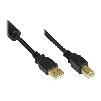 Good Connections USB 2.0 Kabel A auf B mit Ferritkern, vergoldet, Schwarz, 1m
