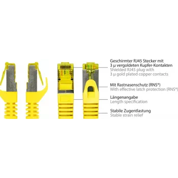GoodConnections 40m Cat.7 S/FTP PiMF halogenfreies RJ45 Patchkabel mit Rastnasenschutz, Gelb 8070R-400Y