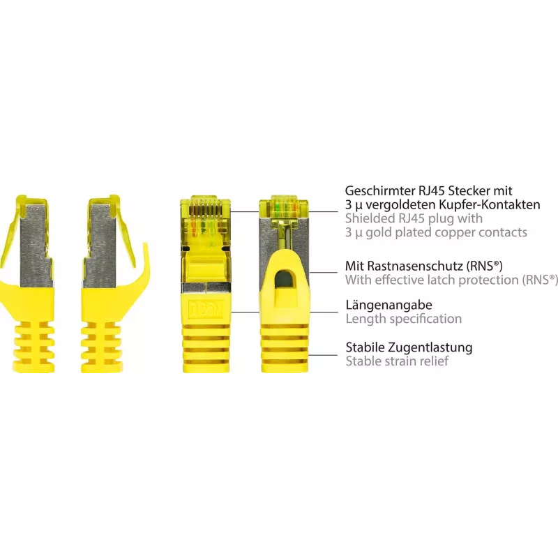 GoodConnections 40m Cat.7 S/FTP PiMF halogenfreies RJ45 Patchkabel mit Rastnasenschutz, Gelb 8070R-400Y